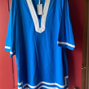 Preston & York Cobalt Linen/Rayon Blue Tunic Dress with White Trim